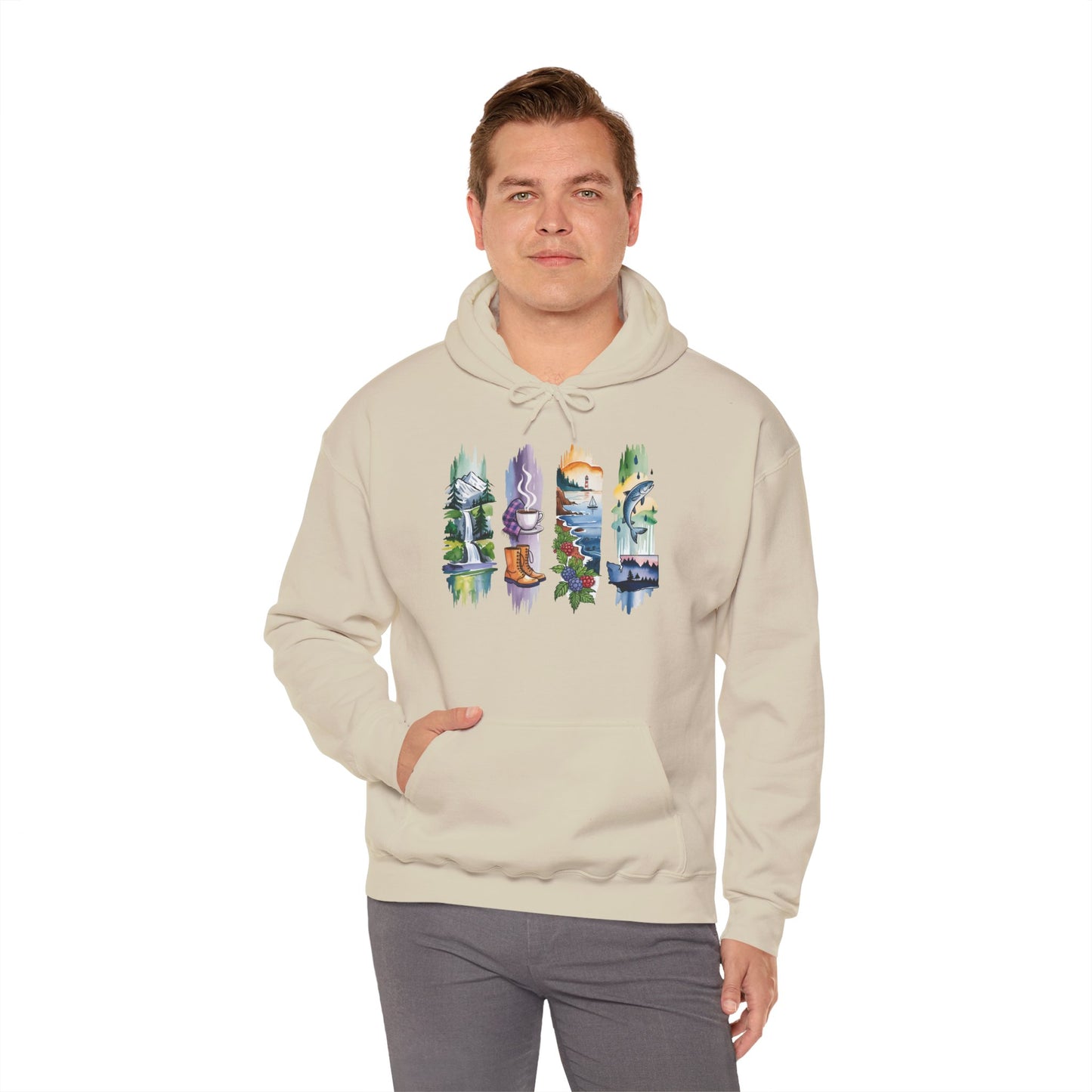 Washington Nature Hoodie – Unisex Sweatshirt for Forest & Coastline Enthusiasts