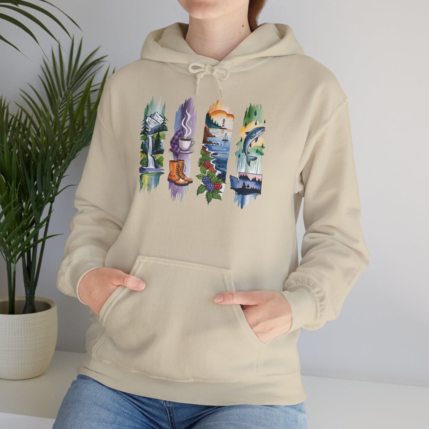 Washington Nature Hoodie – Unisex Sweatshirt for Forest & Coastline Enthusiasts