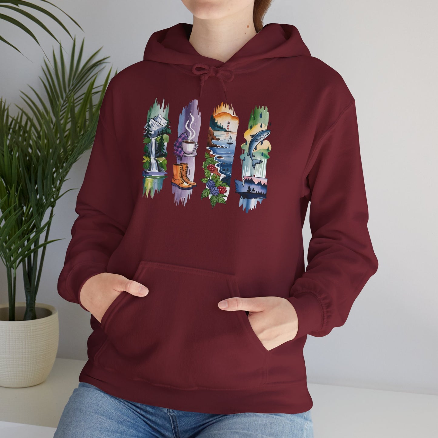 Washington Nature Hoodie – Unisex Sweatshirt for Forest & Coastline Enthusiasts